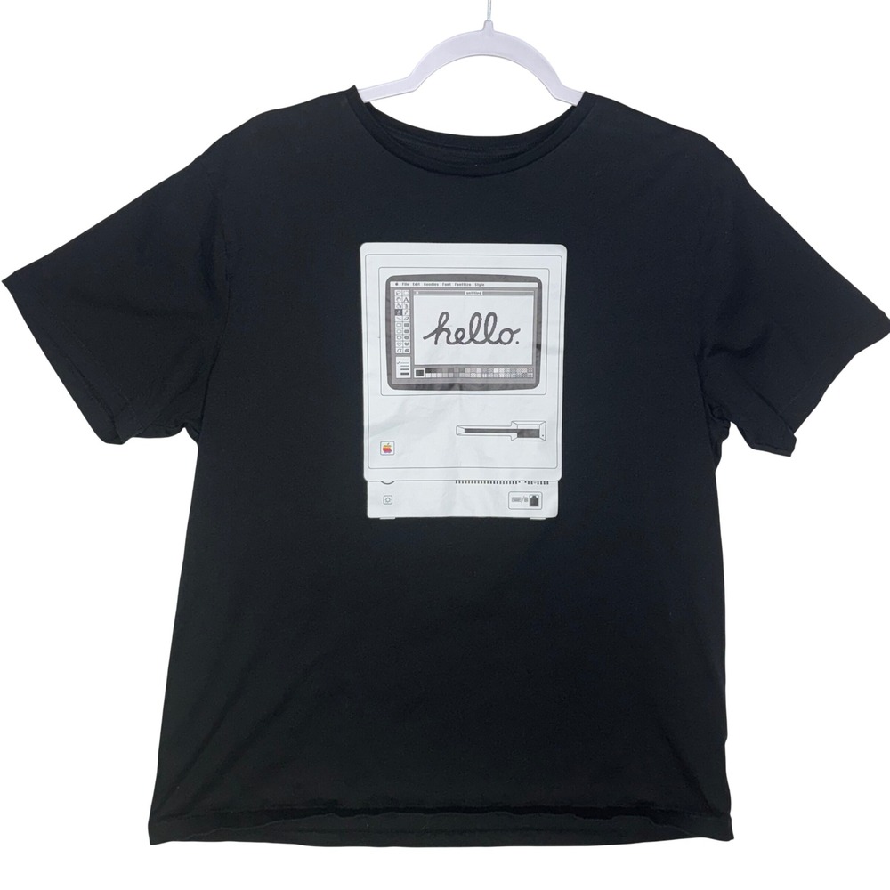 Apple Macintosh Hello Vintage Computer Graphic T-Shirt Black Mens Large